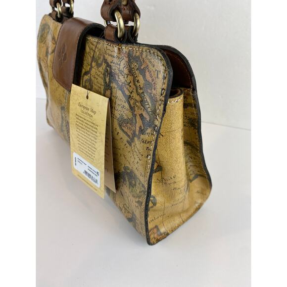 Patricia Nash Rienzo Satchel Shoulder Bag Vintage Tan Leather European Map NWT - Picture 5 of 11